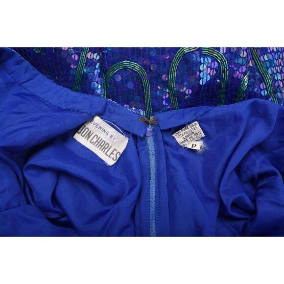 Vintage Jon Charles Womans Sequin Dress Size P Blue Silk Evening Cocktail Glam - Picture 6 of 6